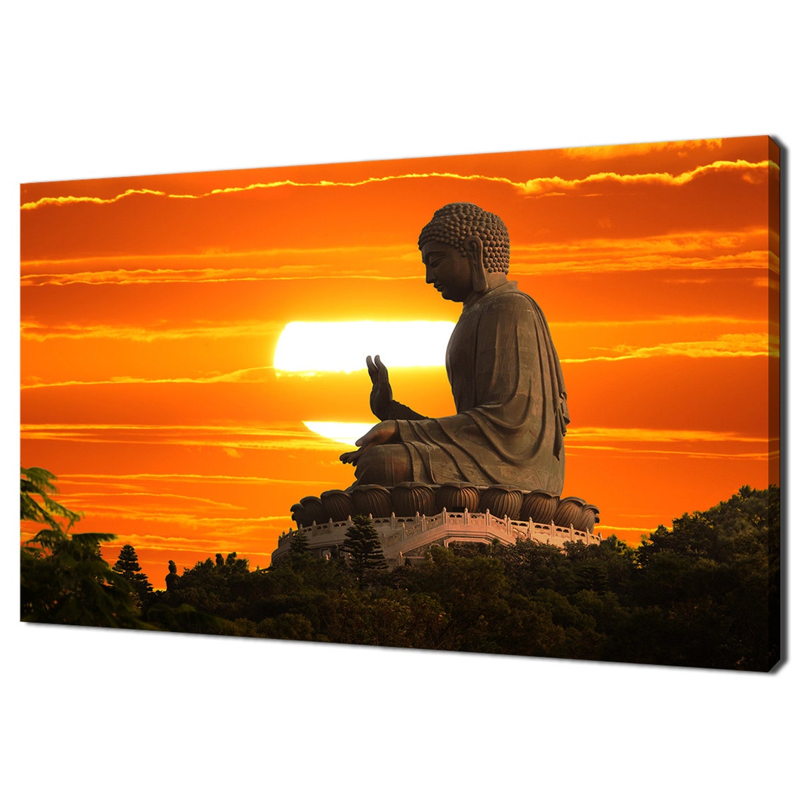 Meditating Buddha Statue At Sunset Sky Ethnic Modern Design Home Decor Print Wall Art Picture