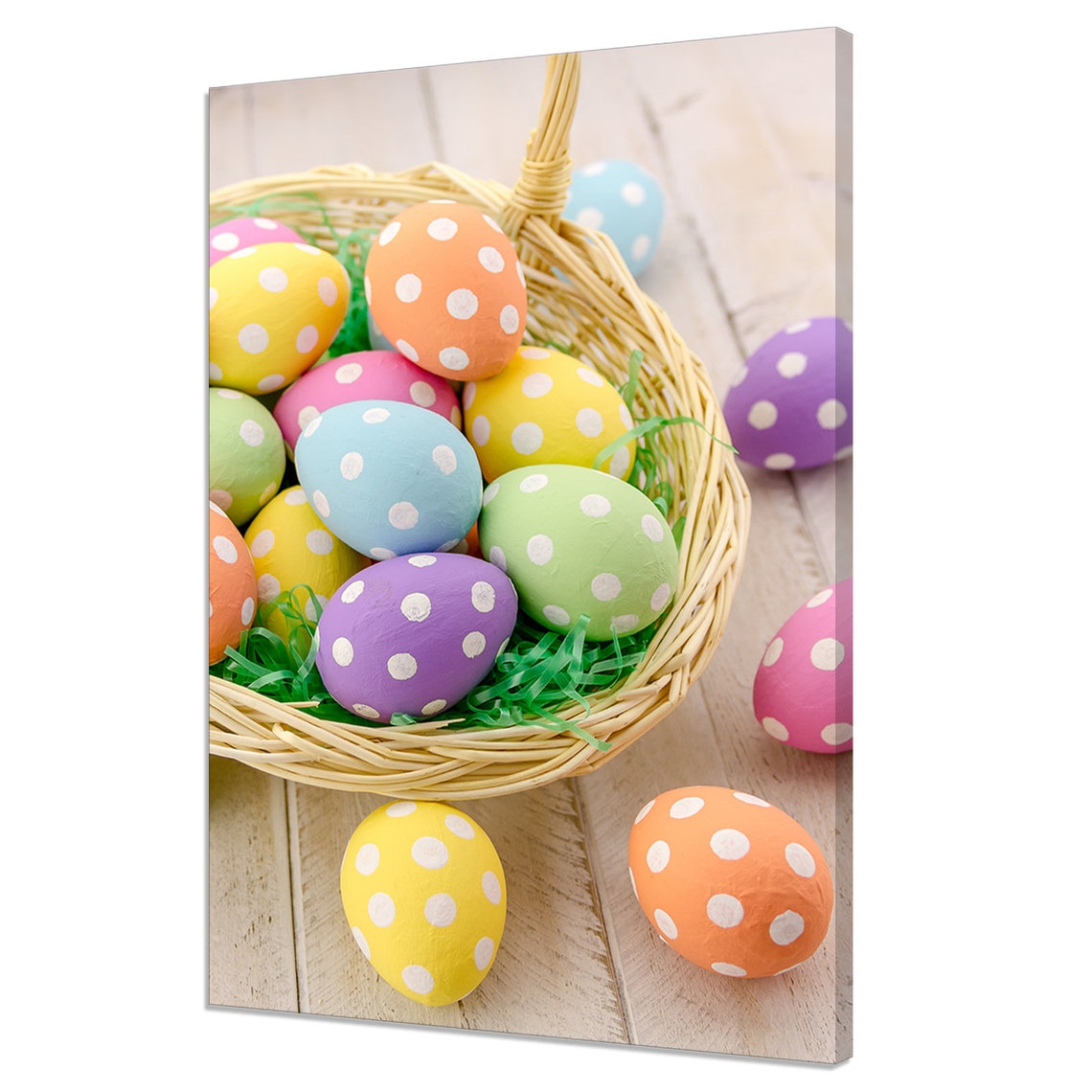 Colorful Polka Dot Easter Eggs Wicker Basket Spring Decor Poster
