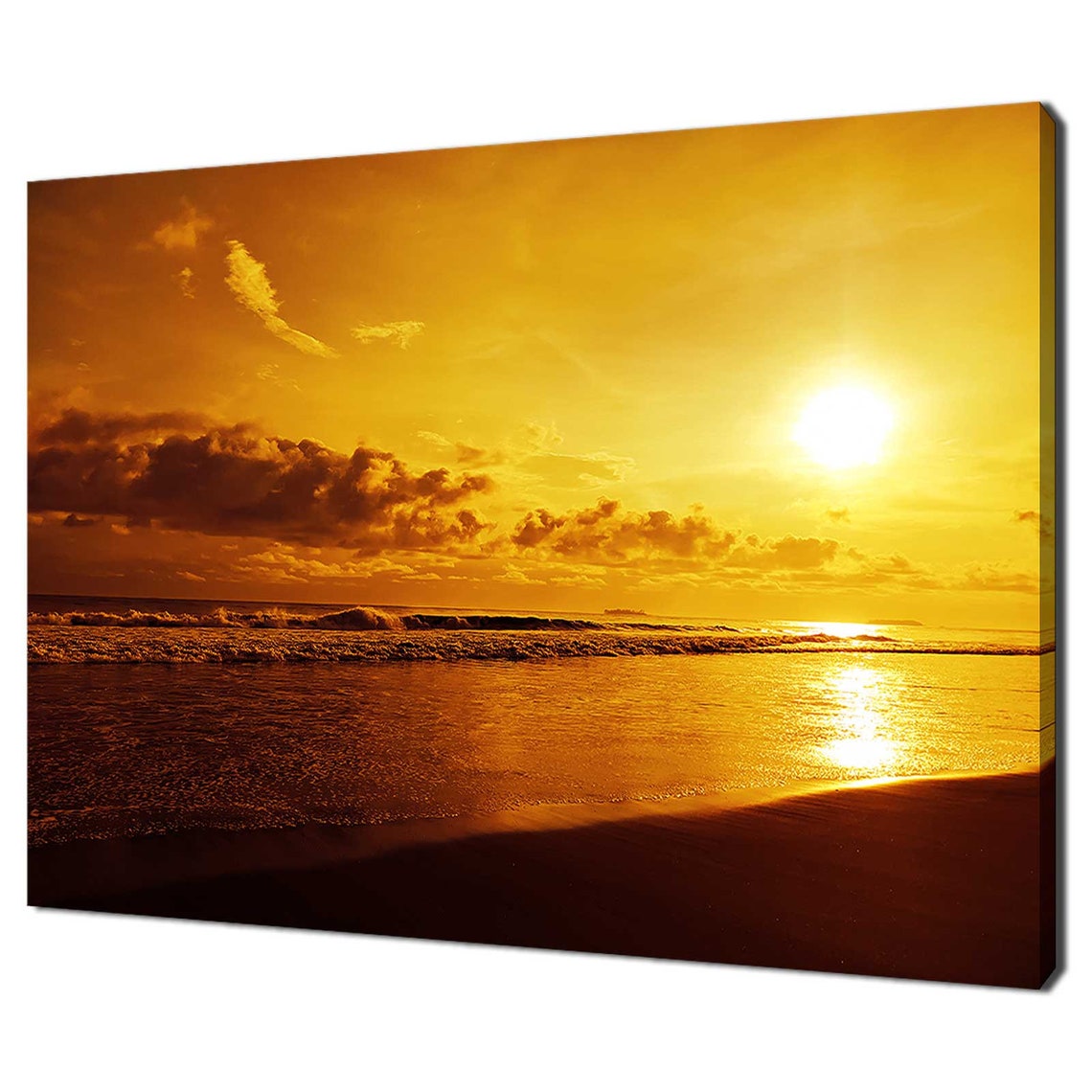 Golden Orange Sunset Over Ocean Waves Beach Sunset Wall Art Poster