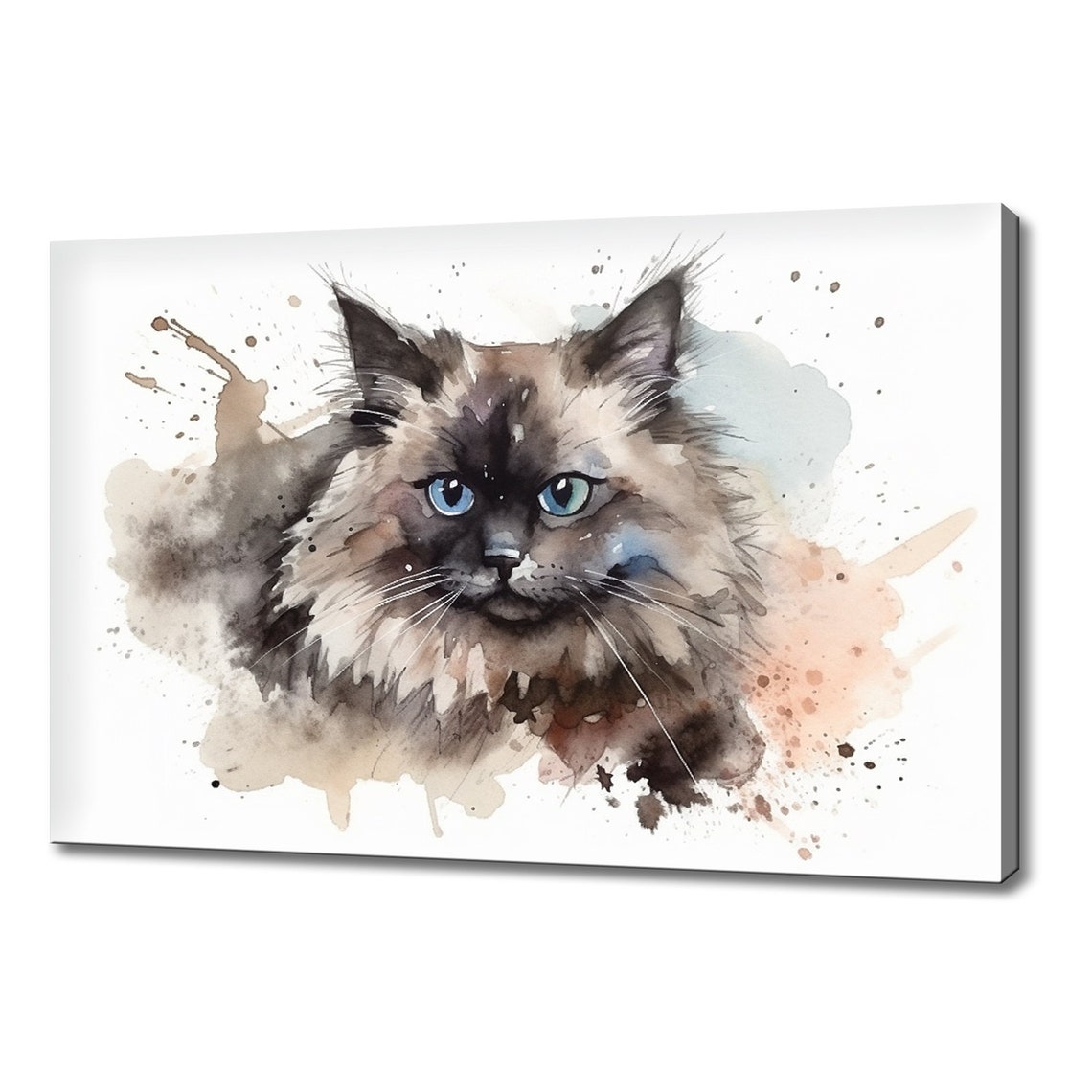 Ragdoll Cat Blue Eyes Watercolour Splash Portrait Cat Art Poster