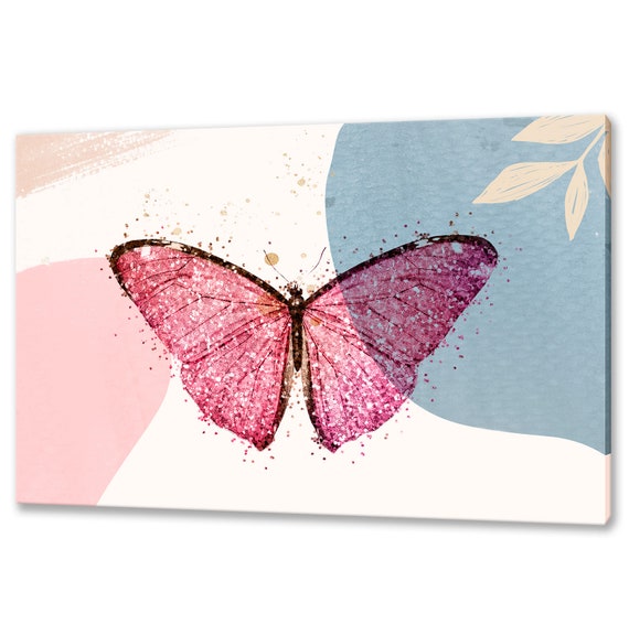 Beautiful Pink Butterfly On Pastel Background Modern Design Home Decor Print Wall Art Ready To Hang