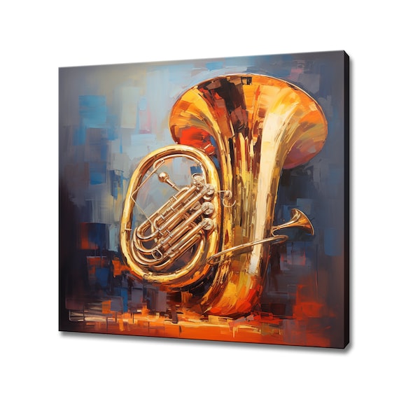 Golden Tuba Brass Instrument Oil Painting Music Room Wall Art Poster
