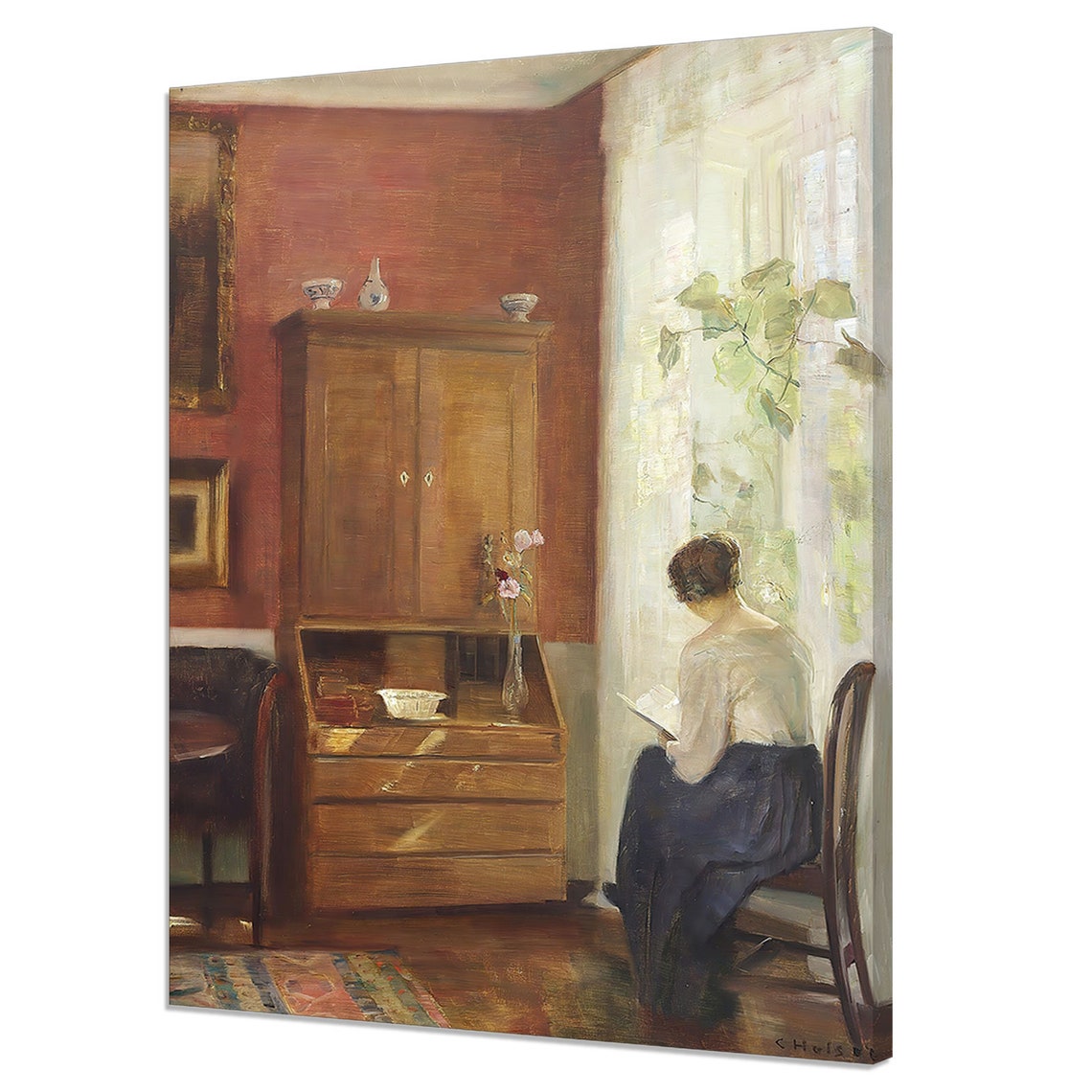 Carl Holsoe Woman Reading by the Window Warm Cozy Interior Print