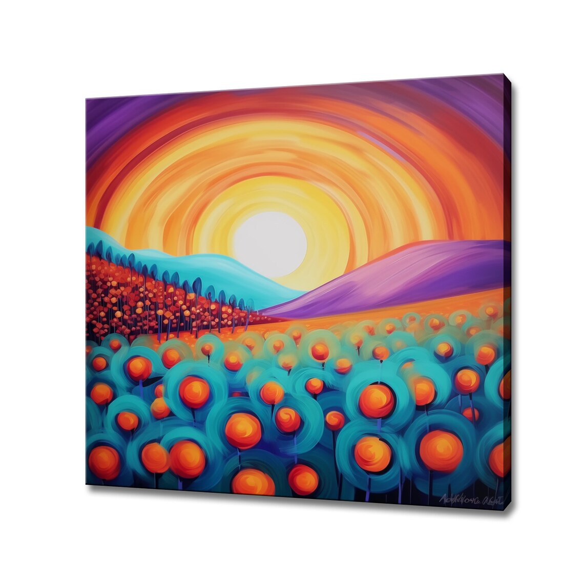 Psychedelic Rainbow Sunset Surreal Flower Meadow Fantasy Art Print
