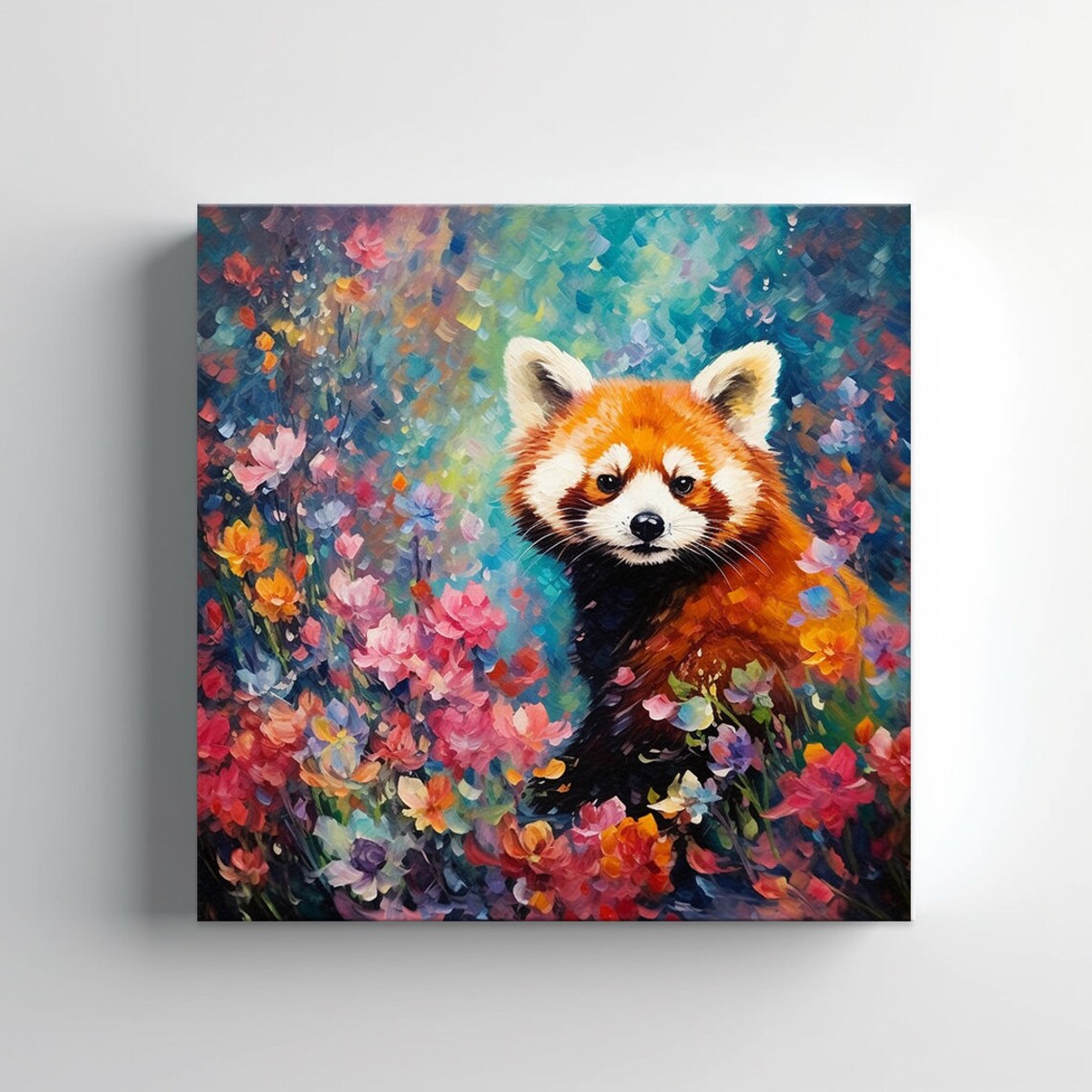 Red Panda In Colorful Flower Garden Whimsical Portrait Painting Poster - Image 4