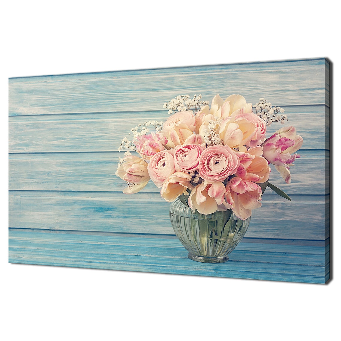 Pink Roses Peonies Bouquet in Glass Vase Shabby Chic Floral Poster