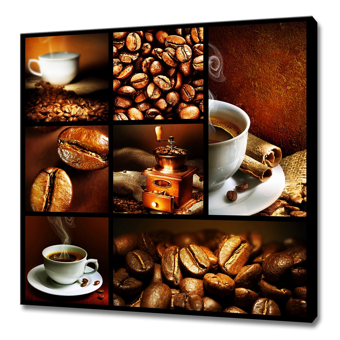 Coffee Cup Beans Grinder Brown Collage Cafe Kitchen Wall Art