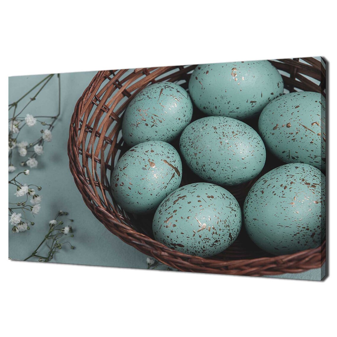 Duck Egg Blue Easter Eggs in Basket, Modern Design