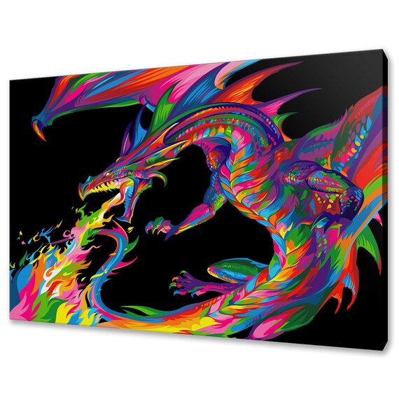 Colourful Fire Dragon Abstract Animal Modern Design Home Decor Pet Print Wall Art Picture