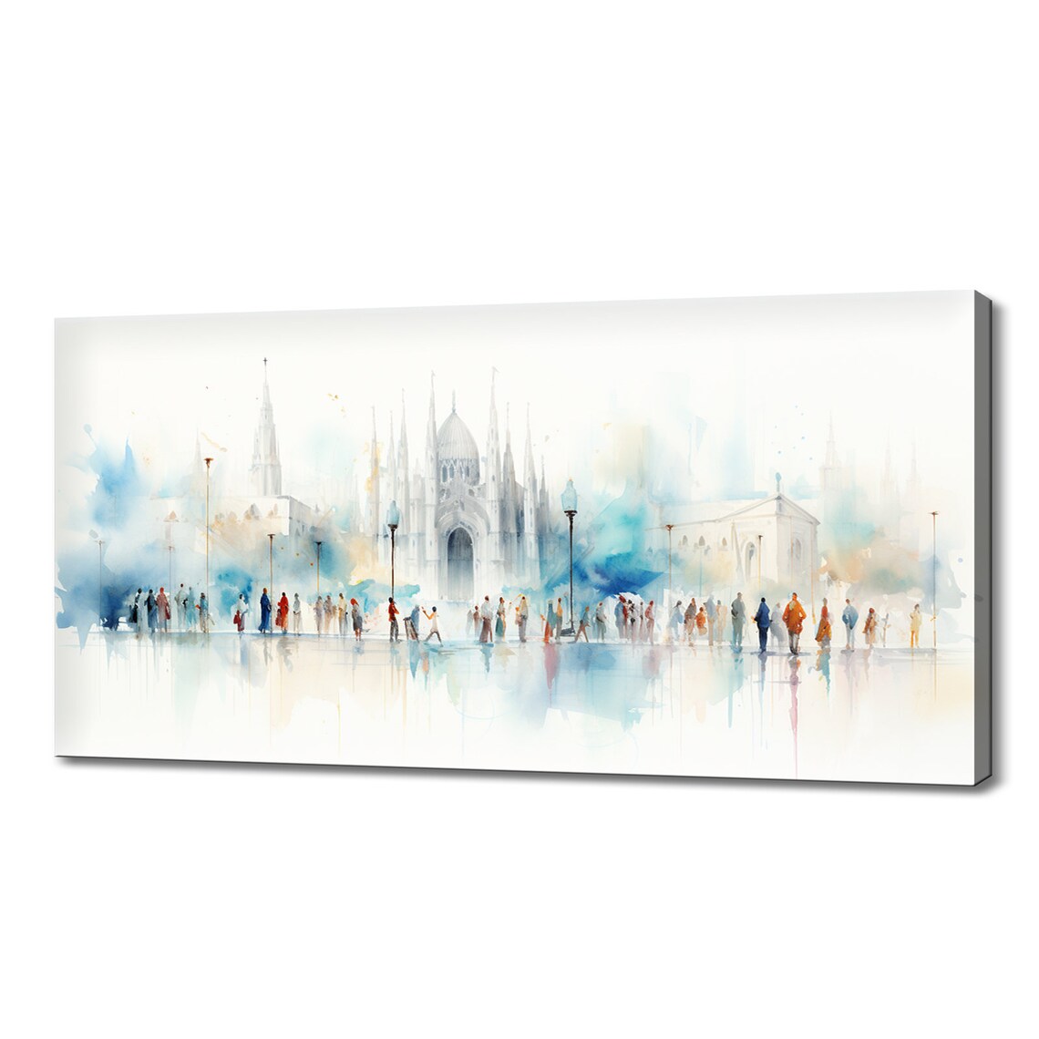 Milan Italy Duomo Cathedral Watercolour Piazza Crowds Travel Poster