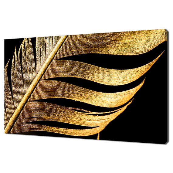 Stunning Elegant Golden Feather Fashion Modern Design Print Wall Art Picture
