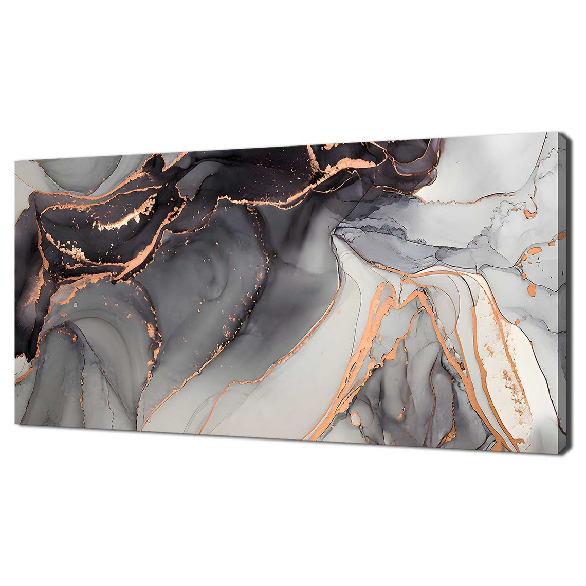 Black Grey Marble Rose Gold Veins Elegant Marbled Abstract Wall Art