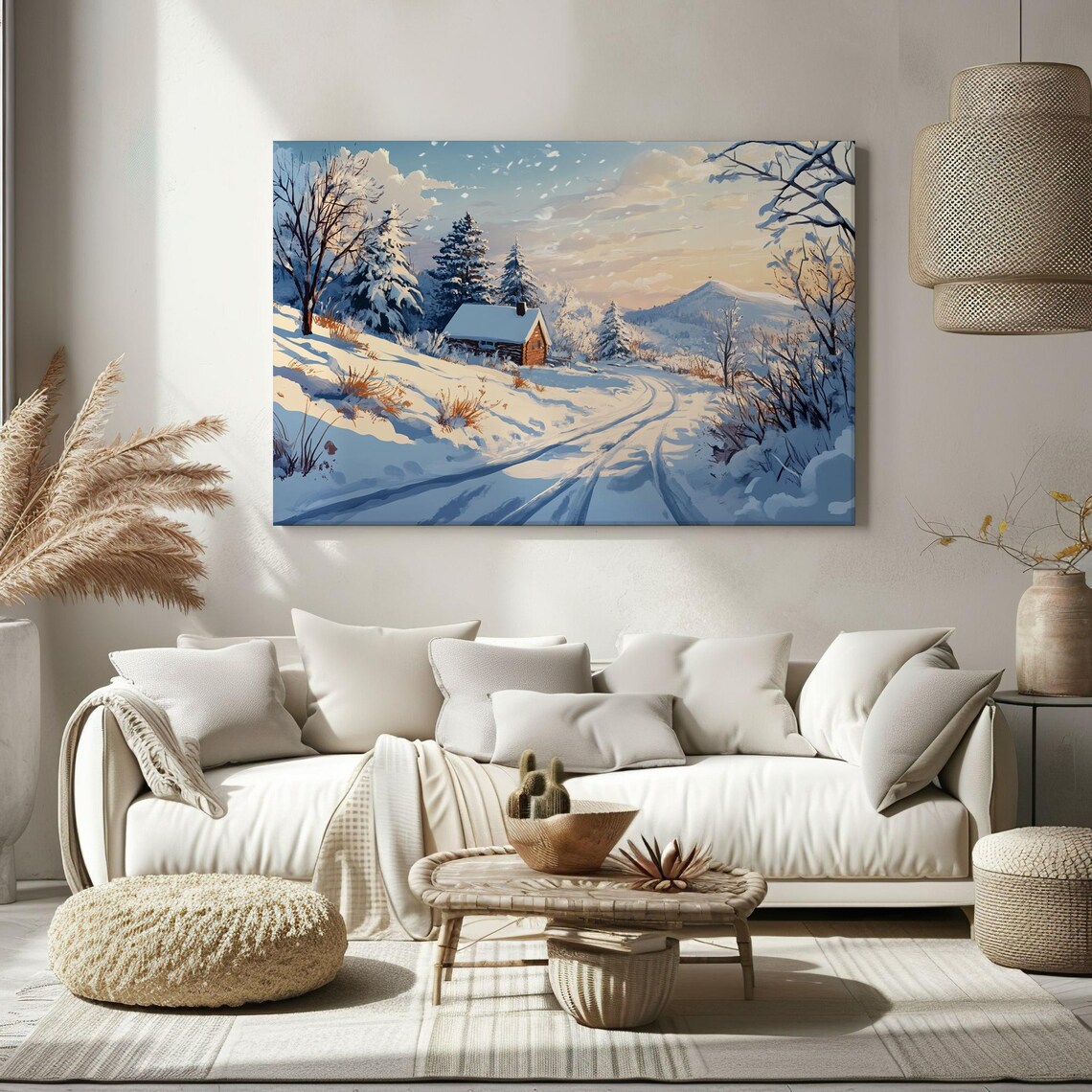 Snowy Winter Christmas House Vintage Painting Style Print Farmhouse Decor Art Nature Picture Wall Hanging Fine Art Print - Image 2