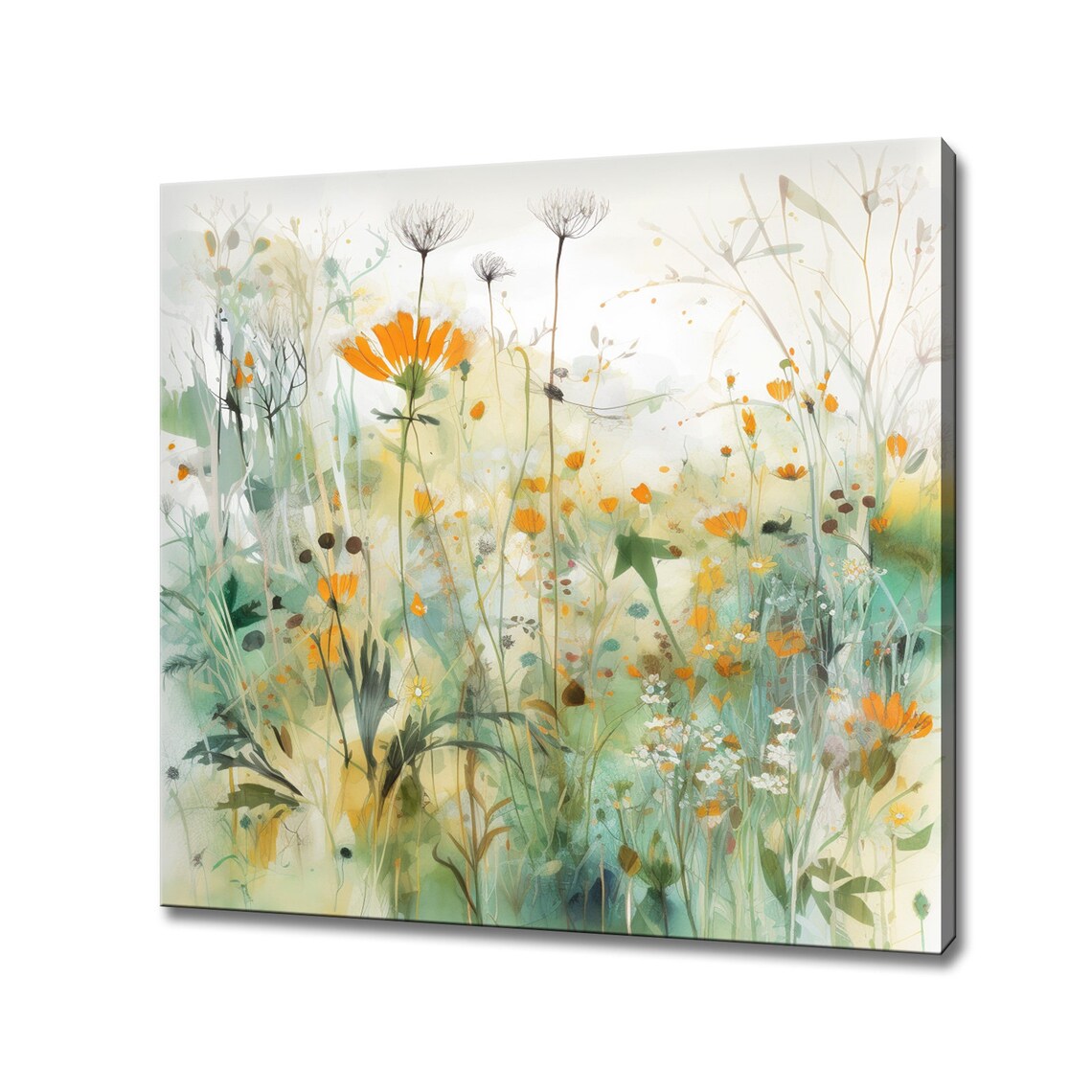 Delicate Wildflower Meadow Watercolor Painting Wall Art Print
