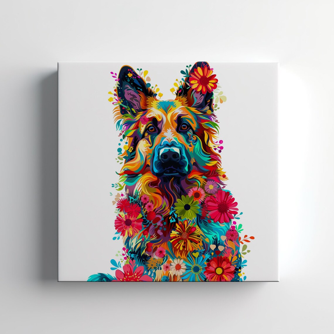 German Shepherd Colorful Floral Portrait Vibrant Dog Lover Wall Art