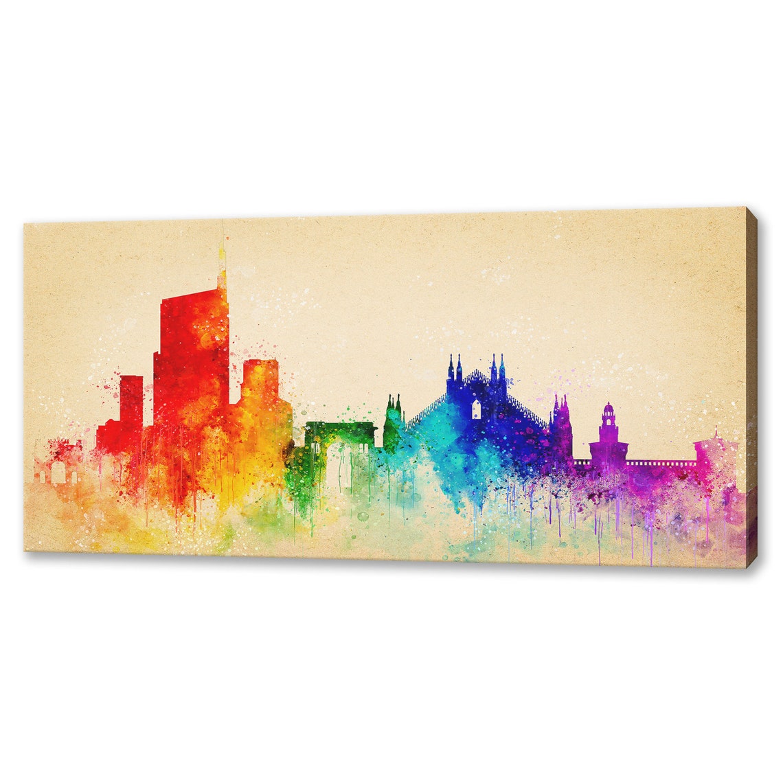 Milan Italy Duomo Cathedral Rainbow Skyline Watercolour Travel Poster