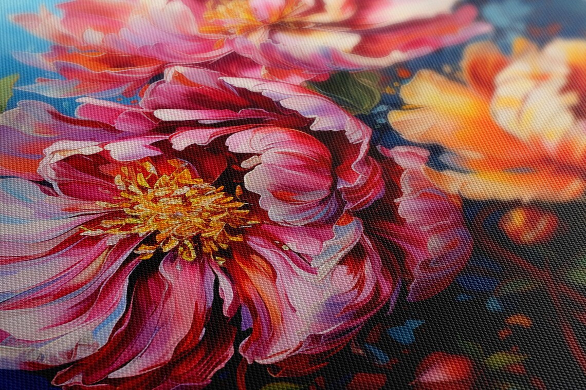 Pink Orange Bouquet Of Peony Flowers Oil Painting Style Print Wall Art Modern Floral Design Home Decor Botanical Flowers Wall Art - Image 3