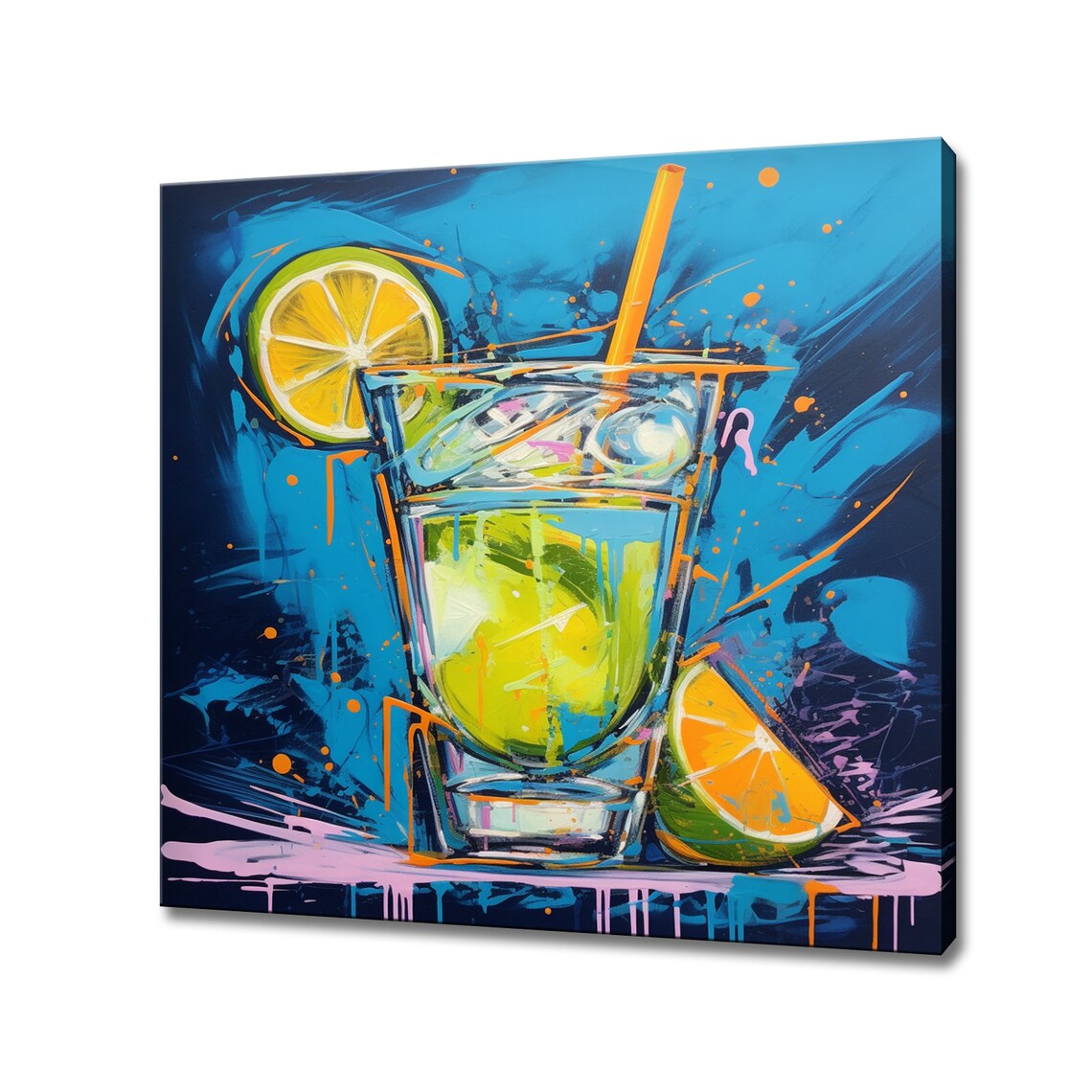 Zesty Lime Cocktail Rocks Glass Teal Bar Watercolor Wall Print