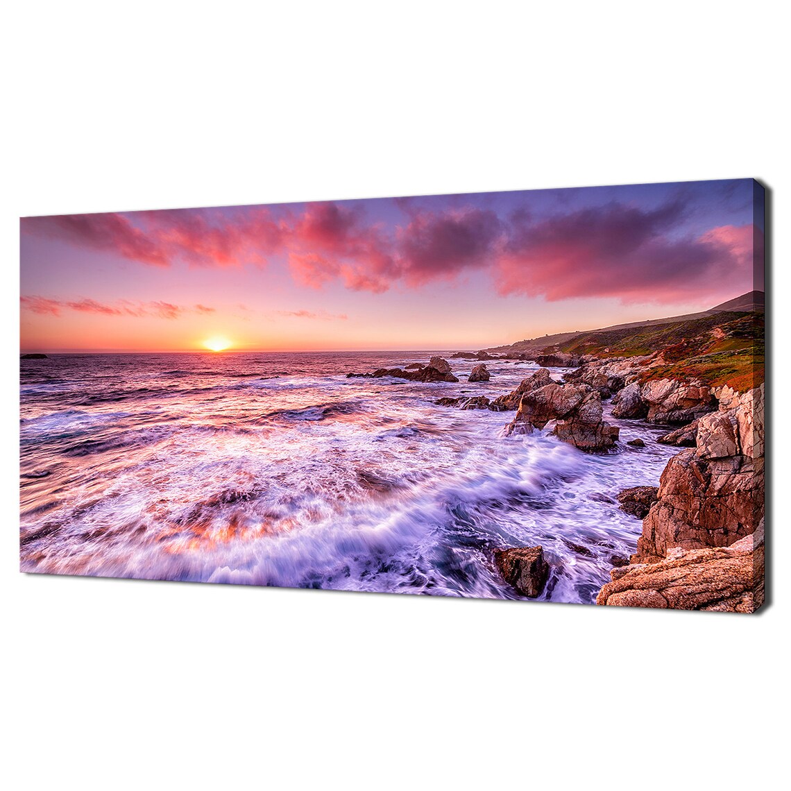 California Coast Sunset Over Rocky Ocean Waves Golden Hour View Poster