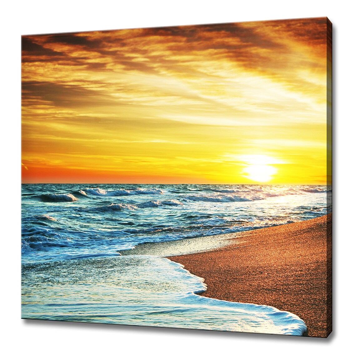 Golden Sunset Beach Ocean Waves Tropical Shoreline Seascape Poster