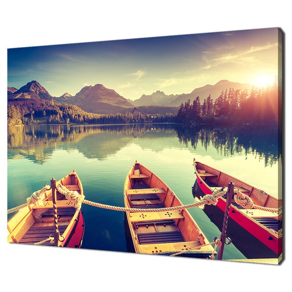 Boats In Slovakian Lake At Sunset Modern Design Home Decor Print Wall Art Picture