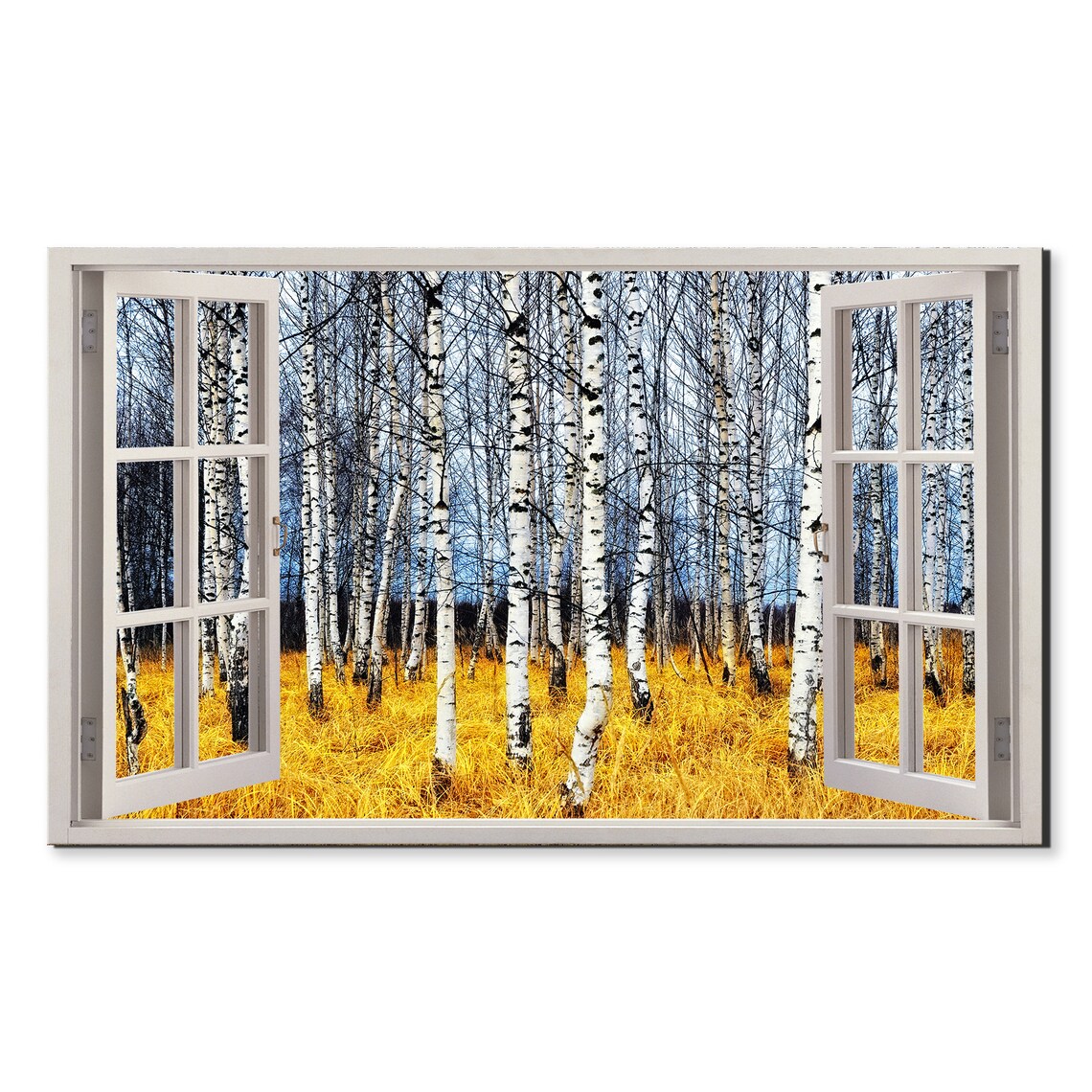 Birch Trees Grove Forest Trees Window View Window Frame Style Modern Design Home Decor Print Wall Art Picture Ready To Hang