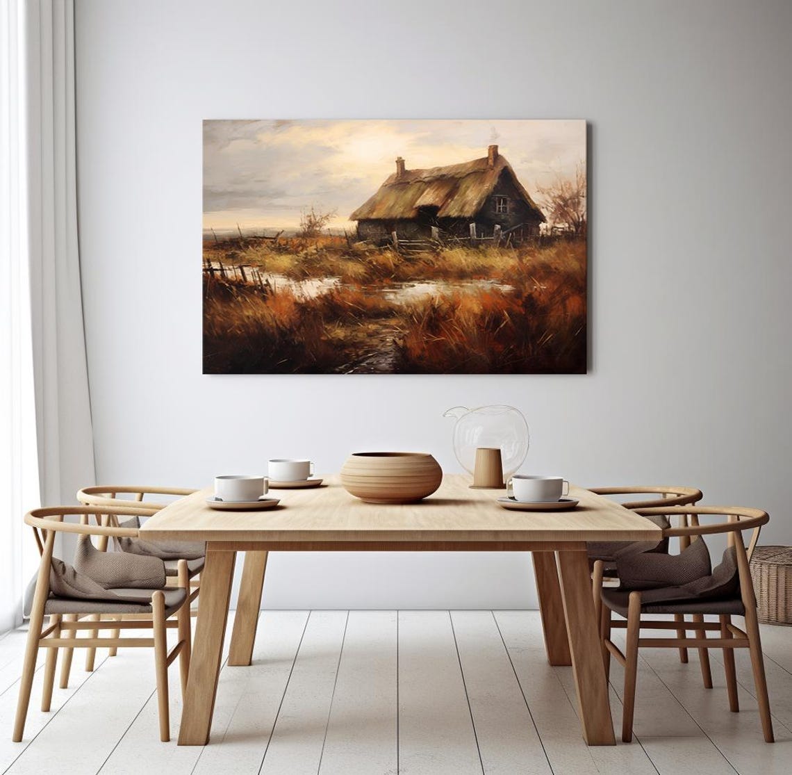Thatched Cottage Autumn Marsh Countryside Vintage Landscape Art Poster - Image 4