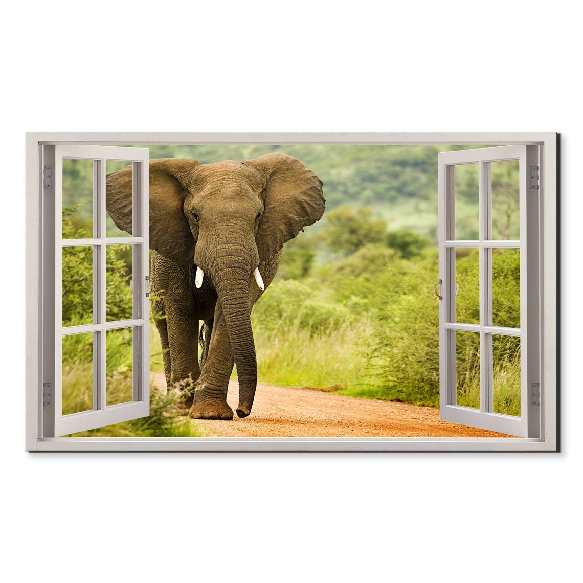 African Elephant Walking Safari Road Open Window View Wildlife Poster