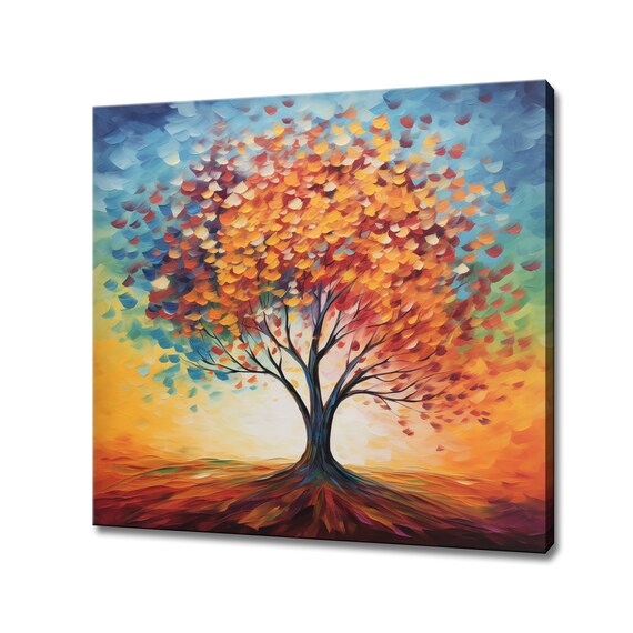 Colourful Abstract Tree Oil Painting Style Print Modern Large Wall Art Print Nature Picture Wall Hanging Landscape Wall Decor