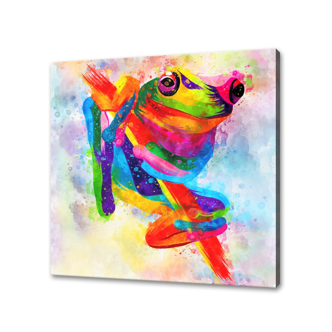 Tree Frog Rainbow Watercolor Abstract Climbing Pose Splash Poster