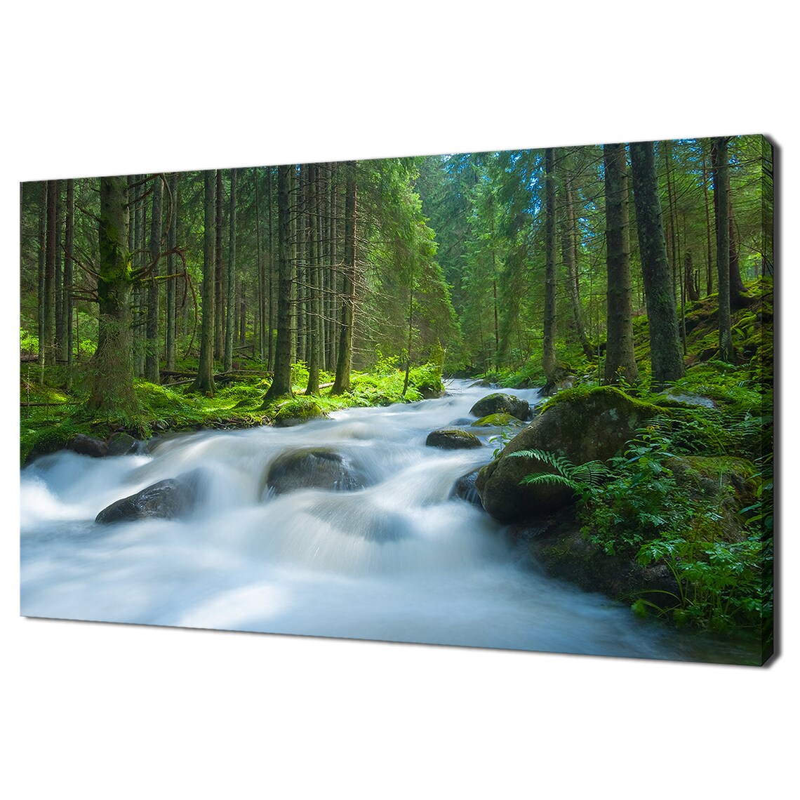Beautiful River Rushing Through A Pine Forest Landscape Modern Design Home Decor Print Wall Art Picture