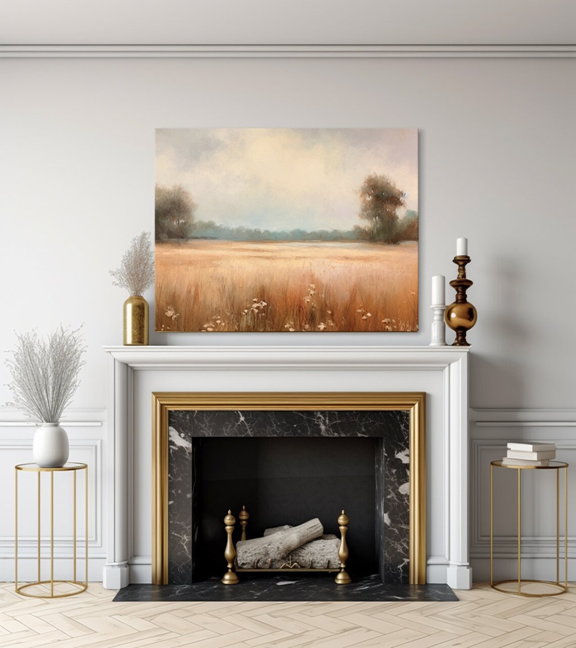 Golden Meadow Wildflowers At Dawn Soft Hazy Pastoral Landscape Poster - Image 3