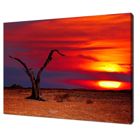Desert Landscape With Dead Tree At Red Sunset Modern Design Home Decor Print Wall Art Picture Wall Hanging