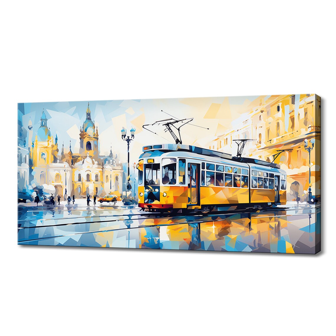Lisbon Portugal Yellow Tram Geometric Old Town Square Travel Poster