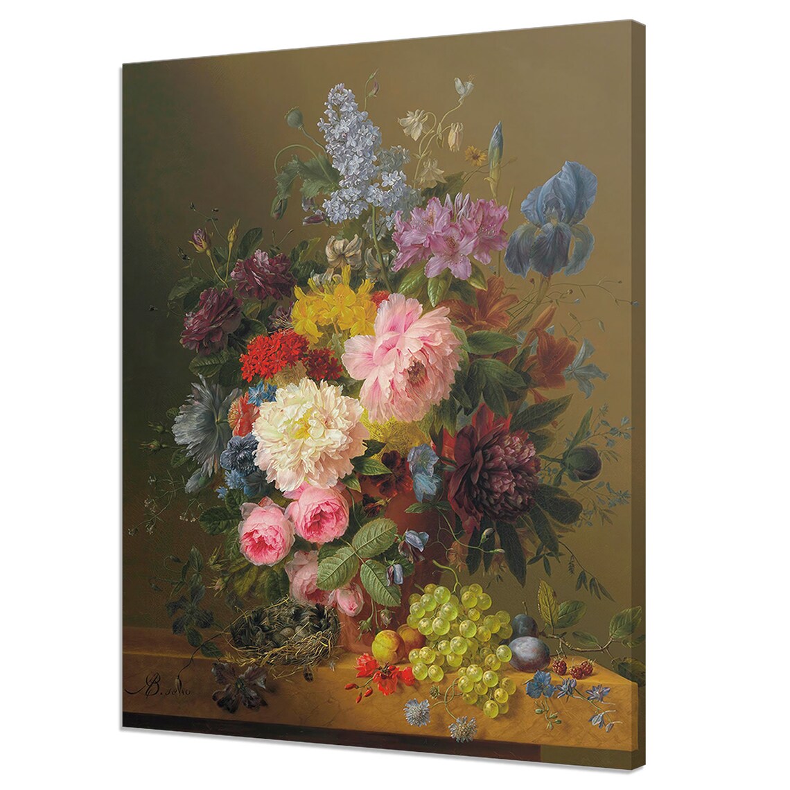 Victorian Still Life Peonies Roses Irises Grapes Oil Painting Poster