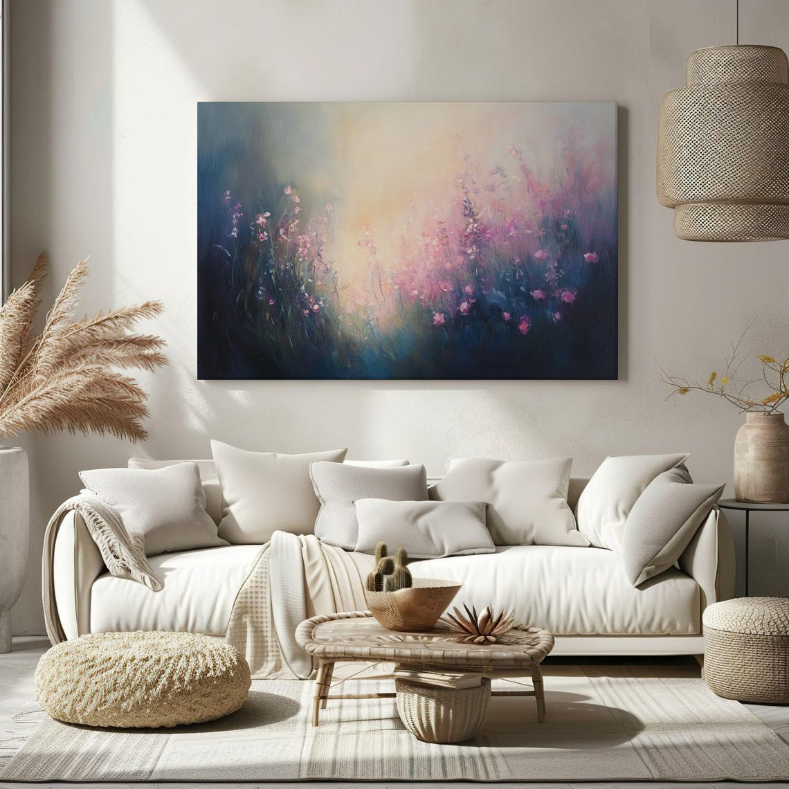 Dreamy Meadow Pink Flowers Vintage Countryside Painting Style Print Farmhouse Decor Art Nature Picture Wall Hanging Fine Art Print - Image 2