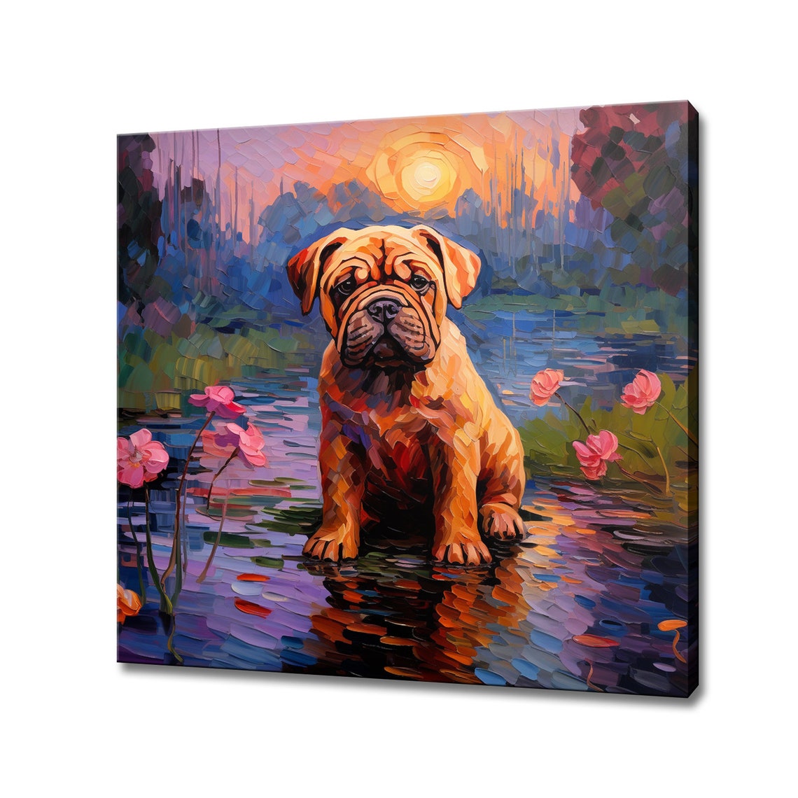 Bullmastiff Puppy Dog By The Pond Animal Print Gift For Bullmastiff Dog Lover Colourful Dog Portrait Painting Print Dog Wall Art