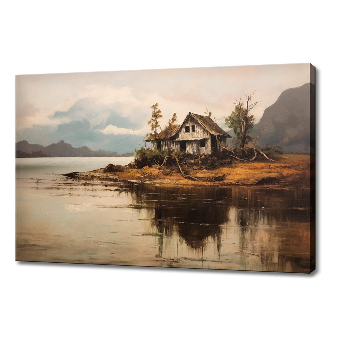 Old House By The Lake Vintage Landscape Countryside Painting Style Print Farmhouse Decor Art Picture Wall Hanging Fine Art Print