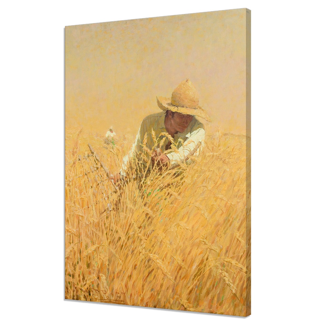Man Harvesting Golden Wheat Field 1908 Vintage Harvest Scene Art Print