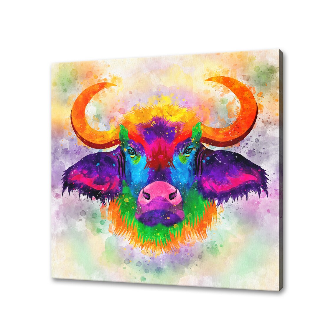 African Buffalo Head Rainbow Watercolour Wildlife Animal Poster