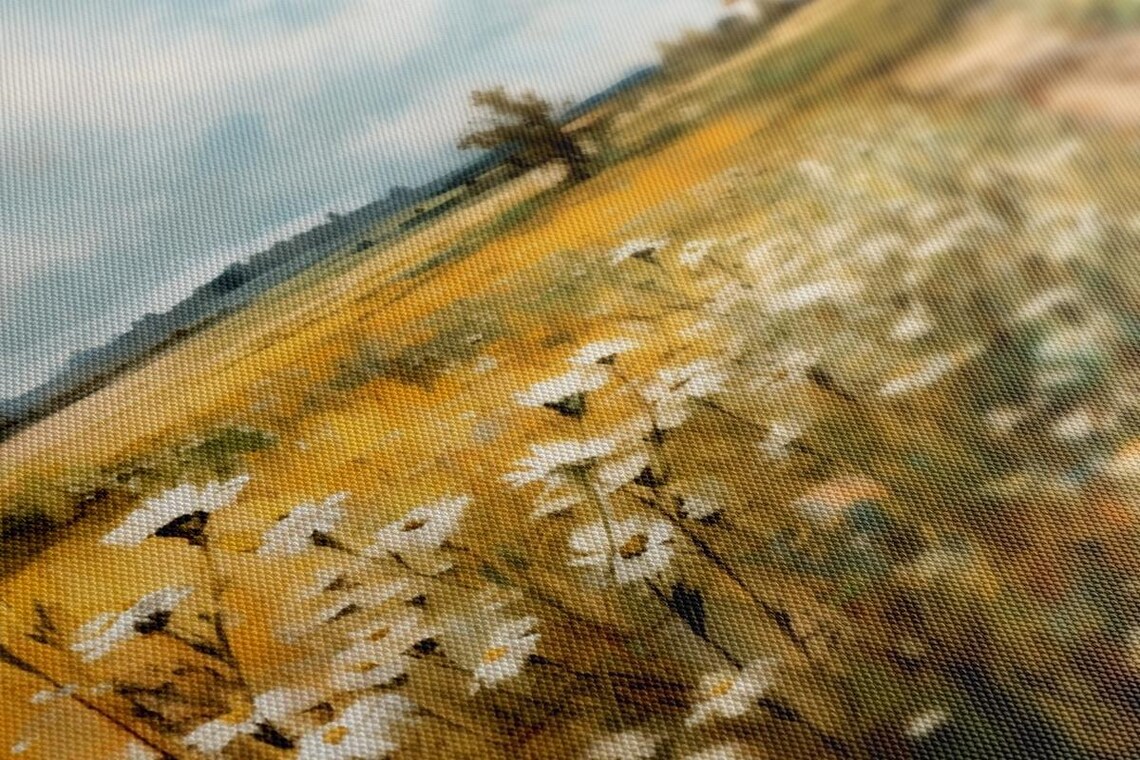 White Daisies Along Dirt Path Farmhouse Golden Field Vintage Poster - Image 2