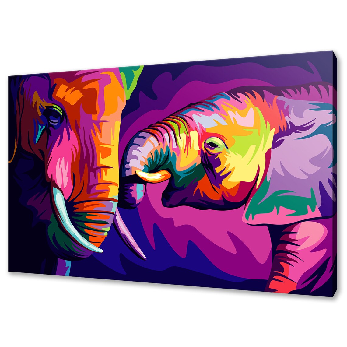 Mother And Baby Elephant Colorful Pop Art Abstract Animal Poster