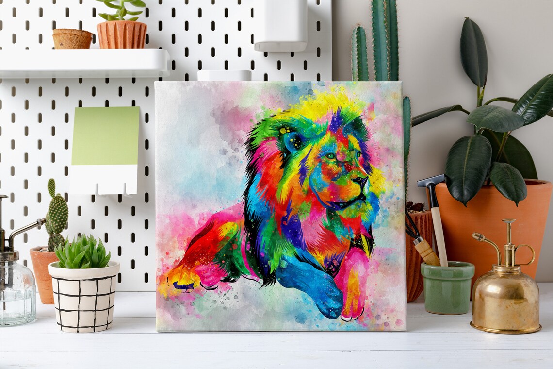Rainbow Colorful Lion Watercolor Splash Wild Animal Art Wall Poster - Image 2
