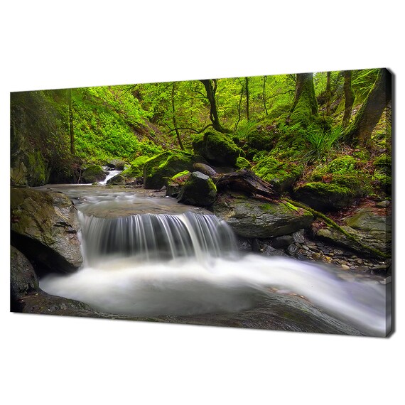 Green Forest By A River Waterfall Modern Design Home Decor Print Wall Art Picture Wall Hanging