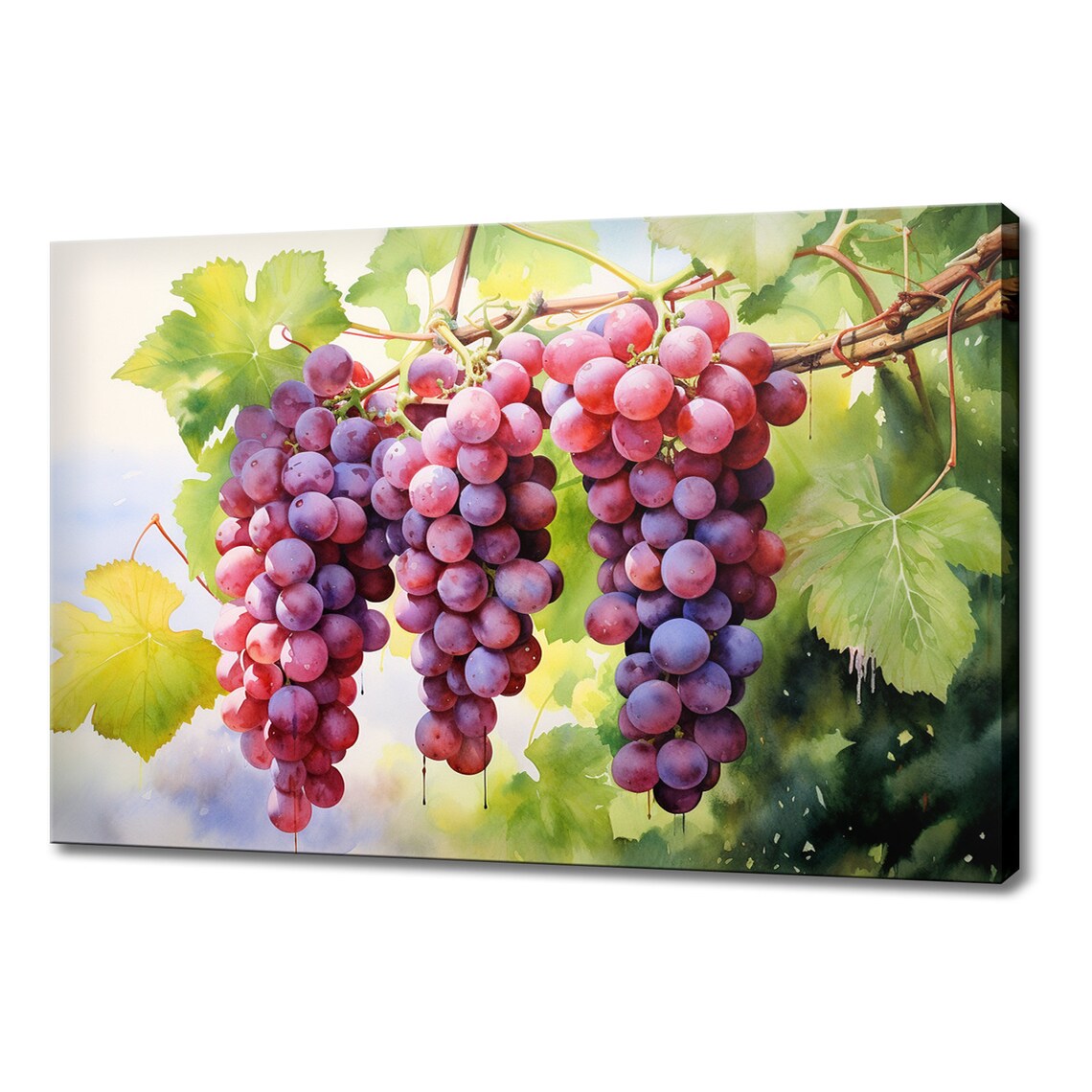 Red Grapes Fruits Tree Branch Watercolour Print Colourful Kitchen Wall Art Fruit Print Modern Kitchen Restaurant Wall Decor