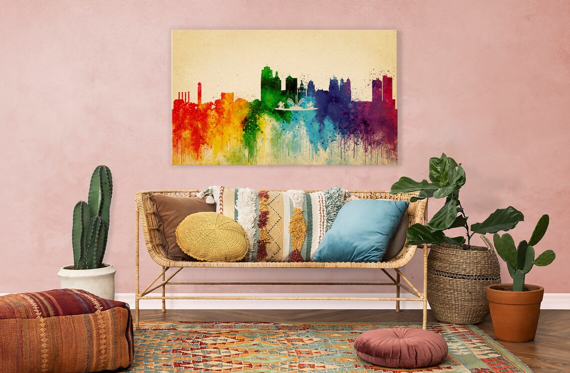 Kansas City Missouri Rainbow Skyline Watercolor Dripping Paint Poster - Image 2