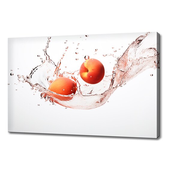 Two Peaches Fruits Water Splash Print Colourful Kitchen Wall Art Peach Fruit Print Modern Kitchen Restaurant Wall Decor