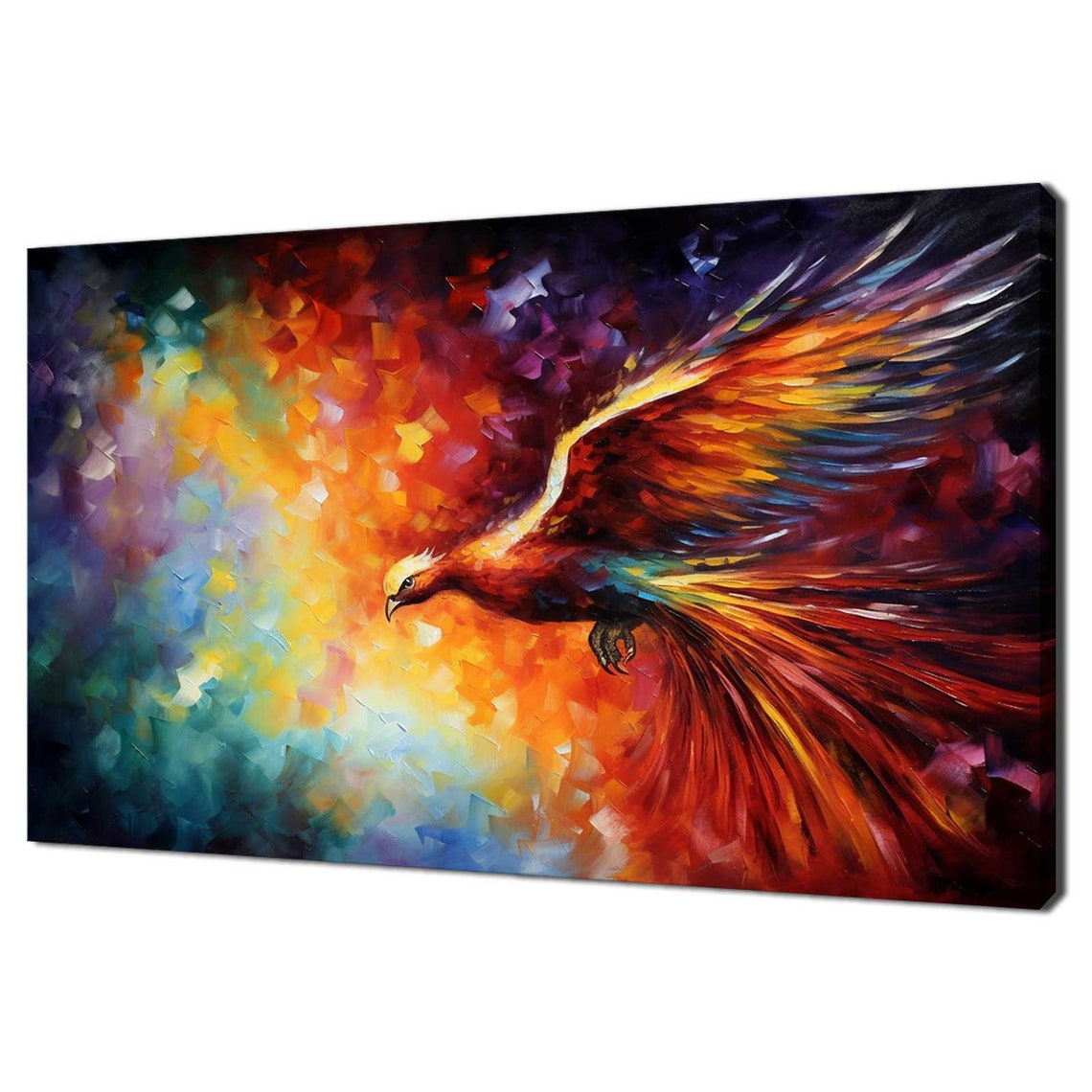 Colorful Phoenix Bird In Flight Impasto Palette Knife Art Poster