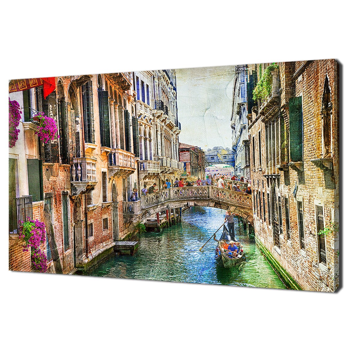 Venice Italy Canal With Gondola And Stone Bridge Vintage Travel Poster