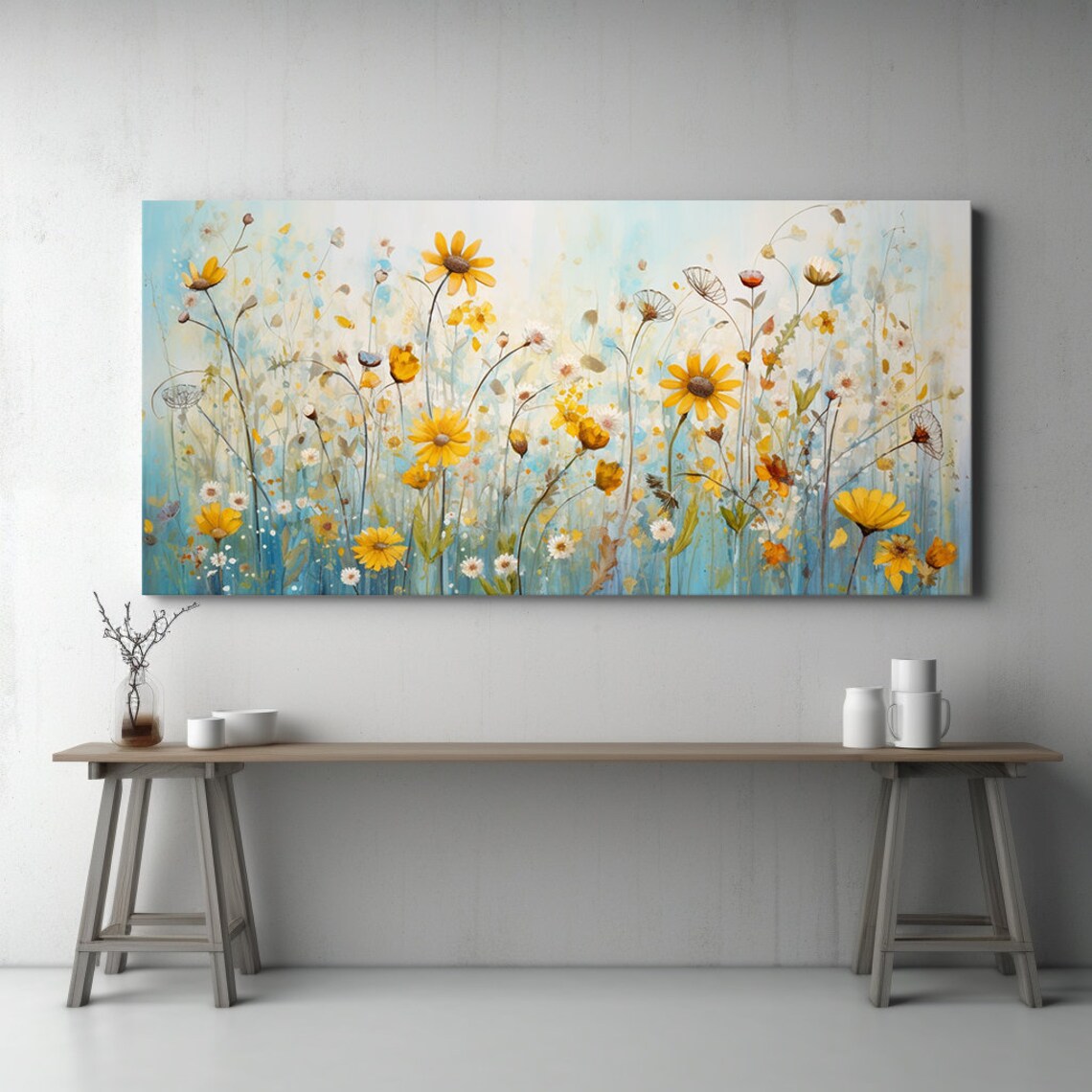 Yellow Spring Wildflowers Meadow Watercolor Art Print - Image 2